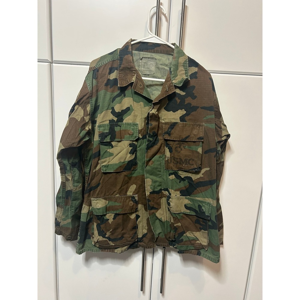 USMC Woodland Camo Combat Utility Jacket Ripstop BDU Medium Regular EGA Stencil